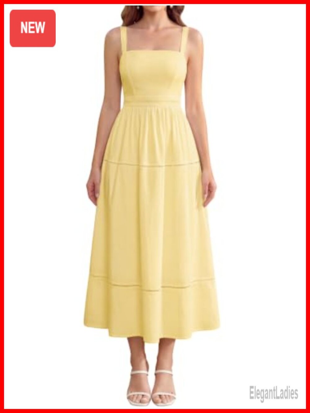 Corset Midi Dress Square Neck Sleeveless A-Line Wedding Guest